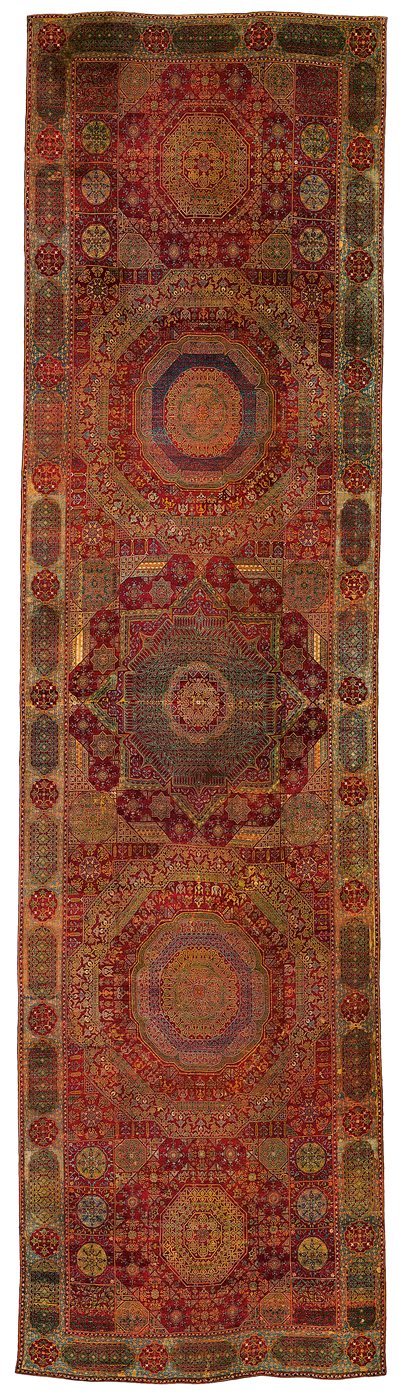Famous for the intricacy of its five medallions, the so-called &ldquo;Simonetti&rdquo; Mamluk carpet, measures 897 by 239 centimeters.&nbsp;