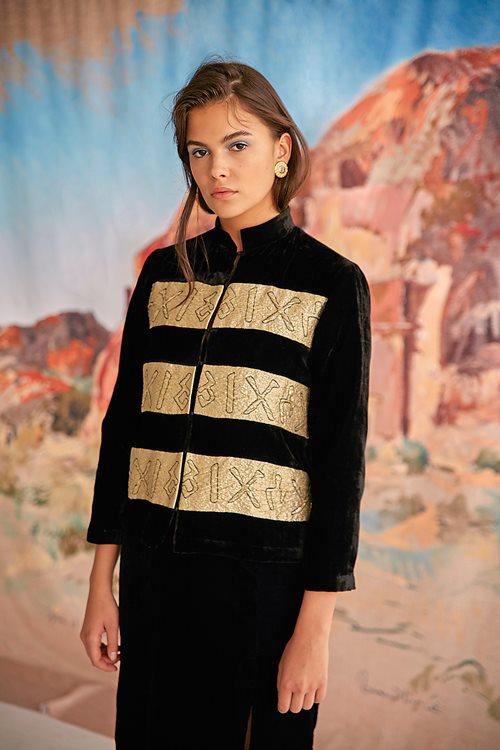 Black Silk Velvet and Nabatean Gold Brocade Evening Jacket. 