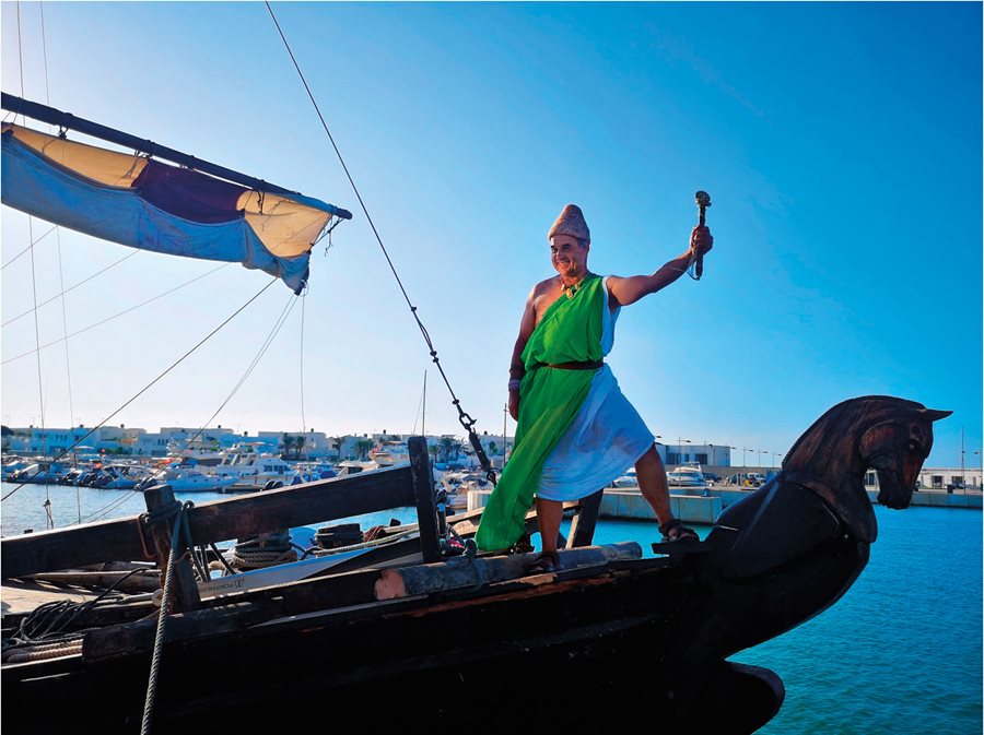 Before sailing out from Carthage, Beale light heartedly donned a Carthaginian costume to join with local historical societies and dignitaries on September 29, 2019, to celebrate the beginning of the voyage to the Americas.