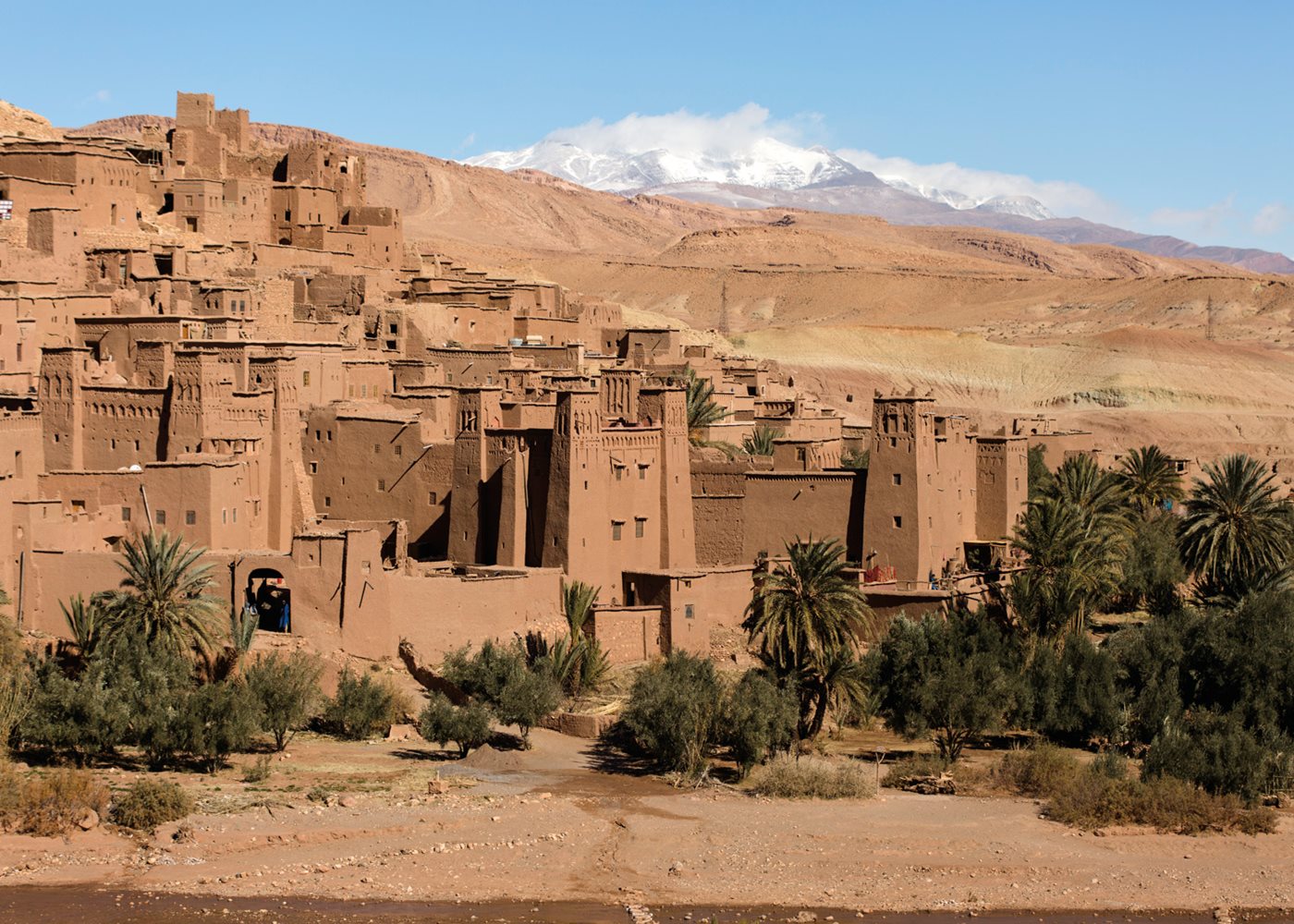<p>About 30 kilometers west of Ouarzazate, the hillside mudbrick village of Aït Benhaddou is both a <span class="smallcaps">unesco</span> World Heritage Site and a popular set for many films, including <i>The Jewel of the Nile</i>, <i>Gladiator</i> and more.</p>
