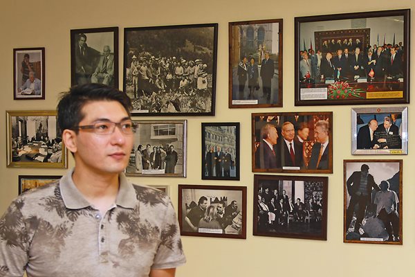 Eldar Aitmatov, 39 and the youngest son of Chingiz Aitmatov, reflects on his father at the Chingiz Aitmatov House Museum in Bishkek, where he serves as director. The museum, which opened in 2014, conserves the late author&rsquo;s manuscripts, photographs, awards and other personal belongings.