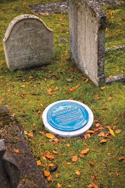 A blue, circular marker identifies the section of Brookwood that is one of the trail’s three stops. Journalist and travel writer Tharik Hussain, <b>above</b>, found inspiration for the idea of the trails in the archives of the mosque.