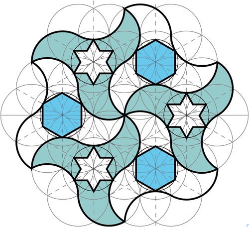 18. Finish the tessellation with optional tones. Remember that the choices of colors are up to the artist! Note how the pattern is now ready to be expanded further—infinitely—on six sides.