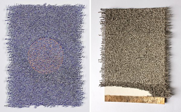 Left: &quot;Untitled,&quot; by Ghulam Mohammed, Collage on <em>wasli</em> paper, 9 x 14 cm. Right: &quot;Untitled,&quot; by Ghulam Mohammed, Collage on <em>wasli</em> paper, 9 x 14 cm.