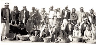 <p style="font-family: Lato, sans-serif; font-size: 16px;">From 1935 to 1948, the first excavations at Khirbat al-Mafjar were carried out by Dimitri Baramki, who is shown here, seated, posed with workers.</p>

