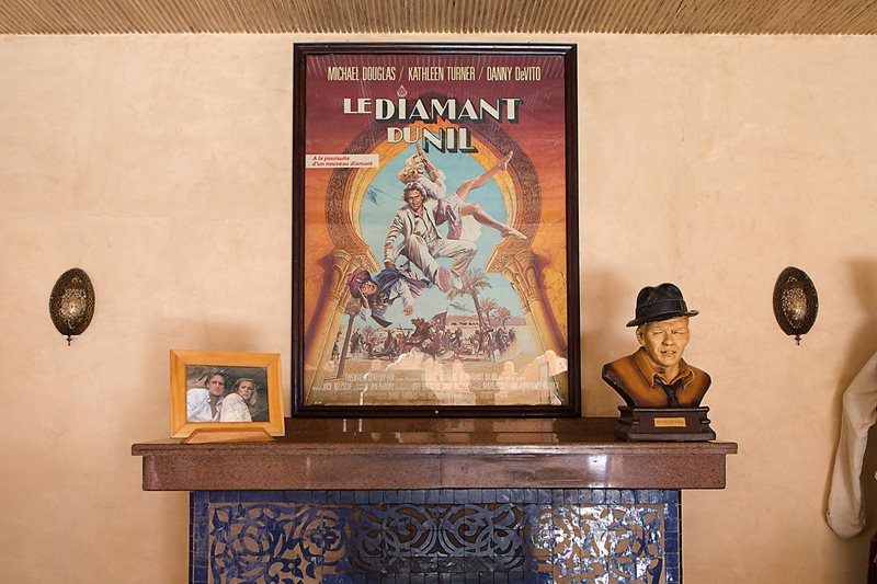 Centerpiece of this display at the Oscar Hotel is a poster for the French edition of&nbsp; <i>The Jewel of the Nile</i> (1985), starring Michael Douglas, Kathleen Turner and Danny DeVito.
