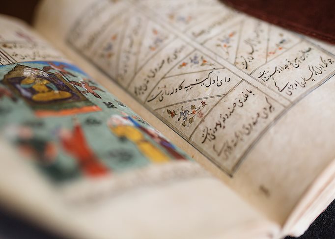 Written and illuminated by hand, books such as this copy of the Iskandar-nâma (Alexander Romance) are among the library’s more than 360,000 texts.