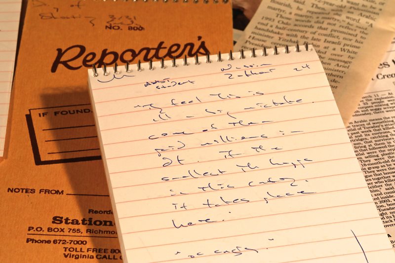 Notes taken by Shadid while covering Iraq. 