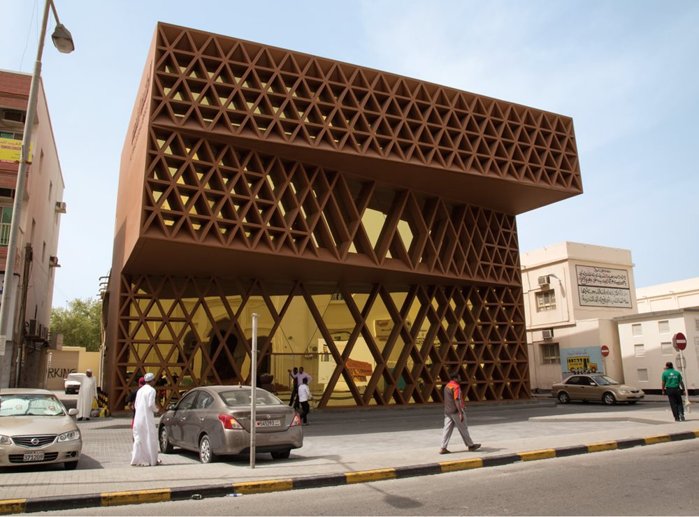 Al-Khalifiyah Library stands on the site of its namesake predecessor, its upper floors cantilevering out to make best use of the limited space. Along with a reading area, a research center and an Internet lab, it offers a cultural program for youth in the heart of Muharraq.