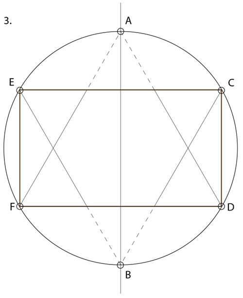 3. Link diagonal guidelines across our figure: A – F & D, B – E & C. Outside of the rectangle ECDF, these lines can be very light broken lines.