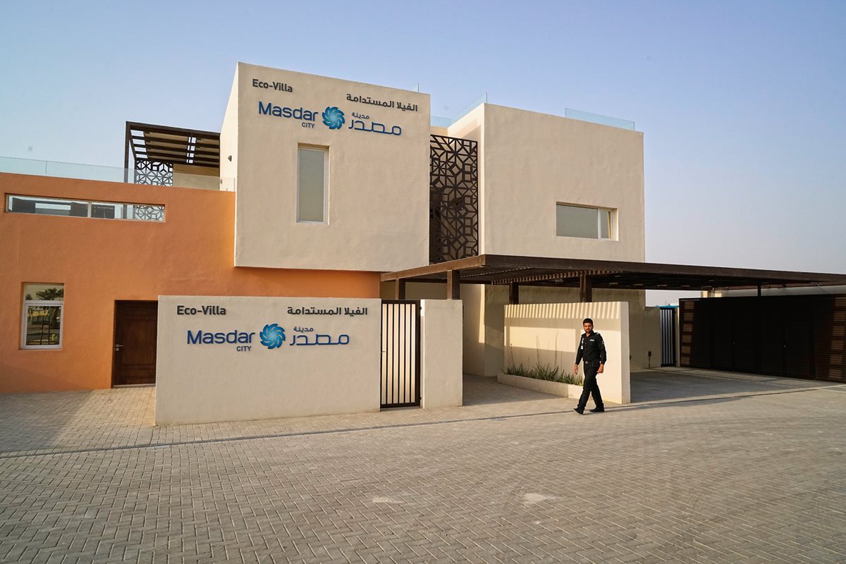 <p>Masdar City&rsquo;s prototype two-story, four-bedroom Eco-Villa consumes just 25 percent of the energy of a comparable, typical Abu Dhabi home at equivalent construction costs. Equipped with 87 rooftop solar panels, it is intended to be a net contributor to Abu Dhabi&rsquo;s electrical grid.</p>
