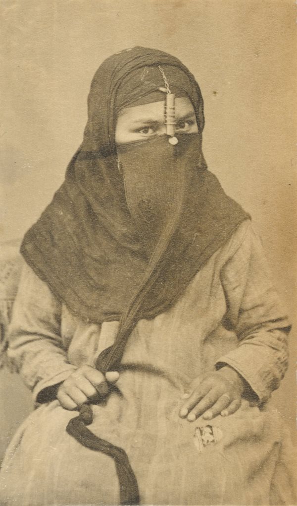 Lydie Bonfils, from France, operated the Maison Bonfils photography studio in Beirut with her husband, Felix, beginning in 1867. It is likely that she was the one who photographed this woman, as women were generally more comfortable sitting for a female photographer.