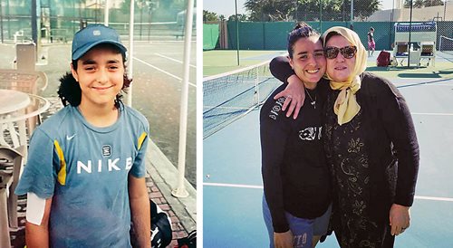 Ons Jabeur learned tennis in Sousse, Tunisia, <b>at left</b>, shows her on the court at age 11. <b>Right</b>, she appears with her mother, Samira Jabeur. 