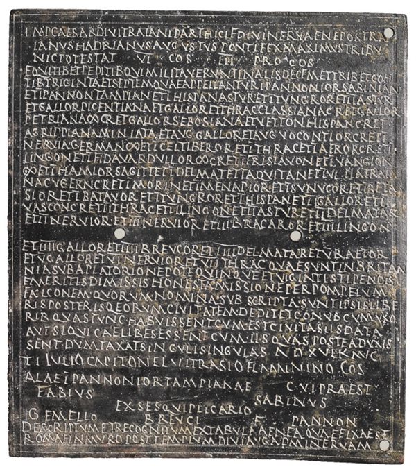 <p>Syrians, like others who completed the Roman army&rsquo;s standard 25-year term of service, received diplomas such as this one, found in Britannia, dated July 17, 122 <span class="smallcaps">ce</span>.</p>
