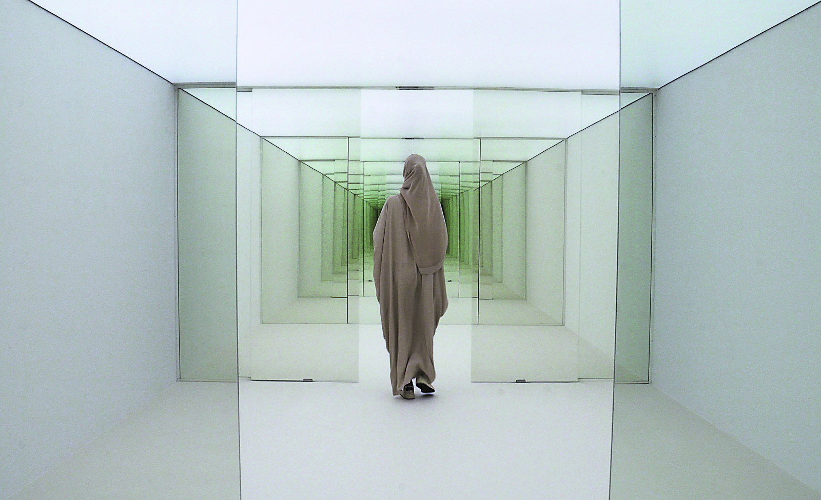 right and opposite Contemporary works by 20 artists, including “Future Thoughts,” by Italian artist Esther Stocker, and “Six Sliding Doors,” by Carsten Höller, comprised the 2021 exhibition Seeing and Perceiving at Ithra in Dhahran, lower, where the arts and cultural center’s architecture has itself earned regional and global recognition. 