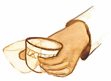 At any time, shaking the cup sideways is a polite way to decline another cup of coffee. Placing the cup on the ground tells the host that the guest has something important to discuss.