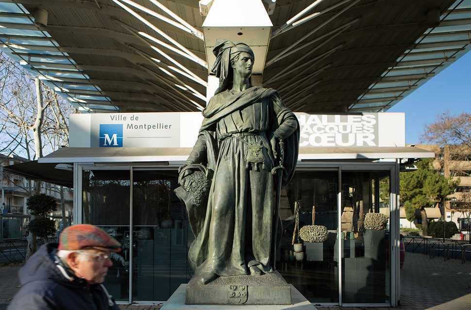 A statue of Montpellier&rsquo;s 15th-century entrepreneur and benefactor Jacques Coeur, who developed the city&rsquo;s maritime trade.