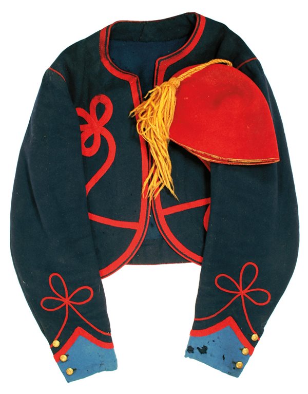 <p>This jacket and fez belonged to a member of the Collis&rsquo;s Zouaves, the 114th Pennsylvania Volunteer Infantry Regiment. The regiment adopted the uniform of the French Zouaves d&rsquo;Afrique, and it included French soldiers who had been members of French Zouave forces.</p>
