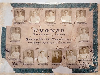 Star of the L’Monar team and cofounder of the Syrian Lebanese baseball league in Texas, William “Bill” Anawaty's skill on the field helped his team win the Syrian State Championship in 1932, which was commemorated with the certificate.