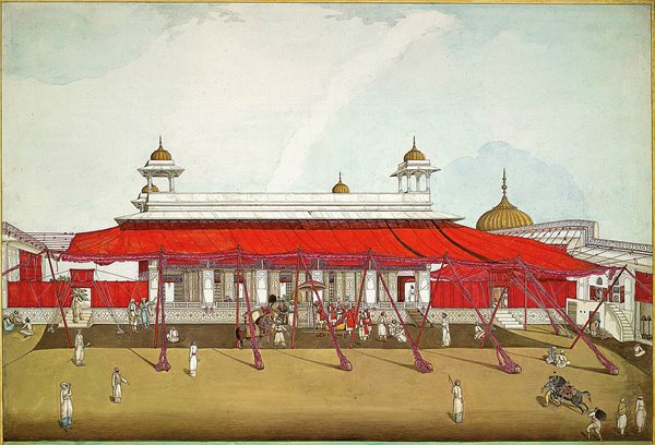 Artist Ghulam Ali Khan painted Diwan-i-Khas in the palace of the Delhi Fort in 1817 in the Company style. 