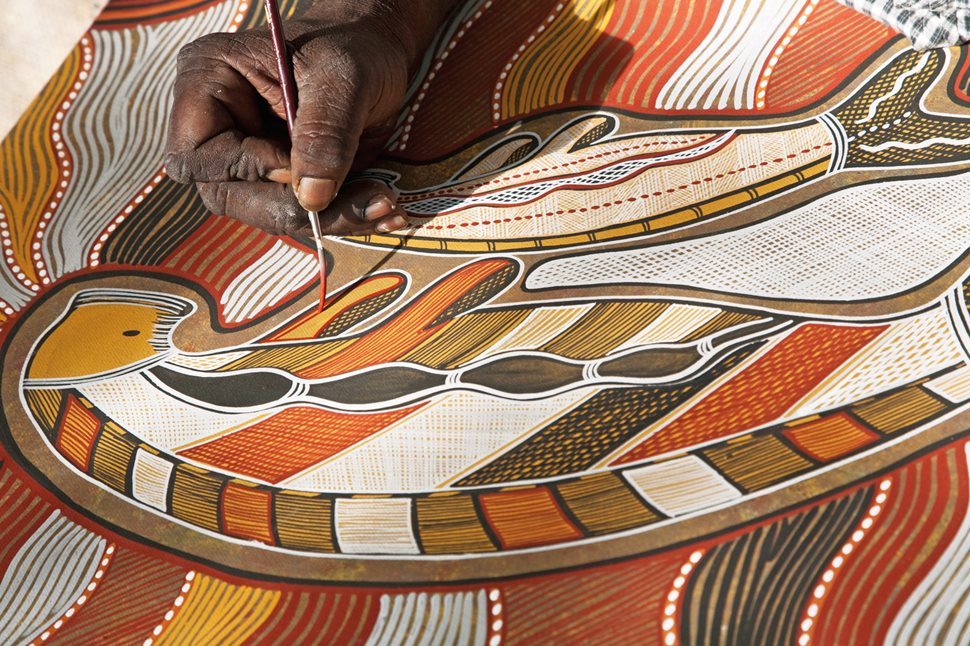 A stylized dugong is the subject of this work by an Aboriginal artist in Cooktown, Queensland, Australia. Many traditional cultures have long recognized the importance of the dugong for the stability of the sea and, more recently, tourism income.