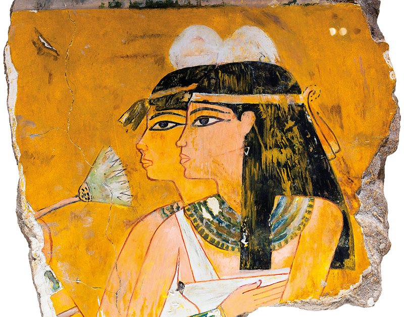 Two women appear in this fresco detail removed from a tomb in Thebes. 