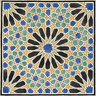 Maurits Cornelius Escher copied this 16-point star pattern from the wall tiles in the Alhambra’s Mexuar Hall, above, in October 1922. 